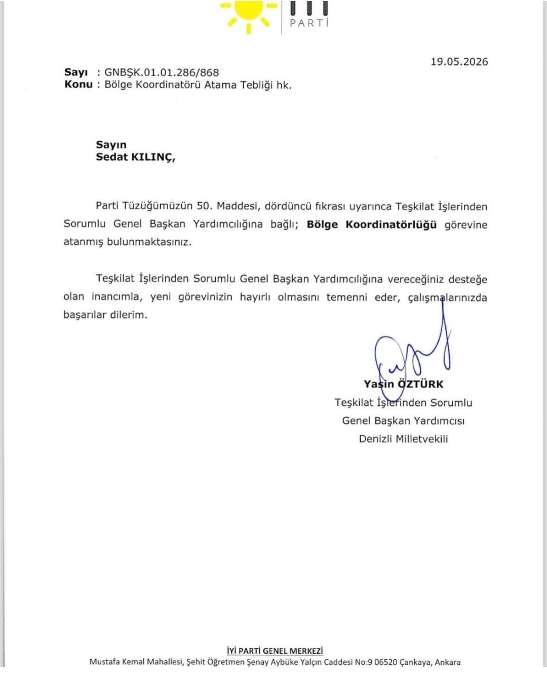 Sedat Kılın&ccedil;&rsquo;a &ouml;nemli g&ouml;rev