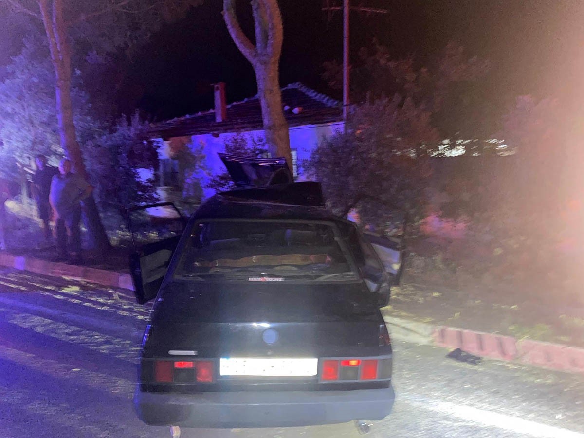 Sokak k&ouml;peğinden ka&ccedil;mak isteyen otomobil ağaca &ccedil;arptı: 1&rsquo;i ağır 2 yaralı