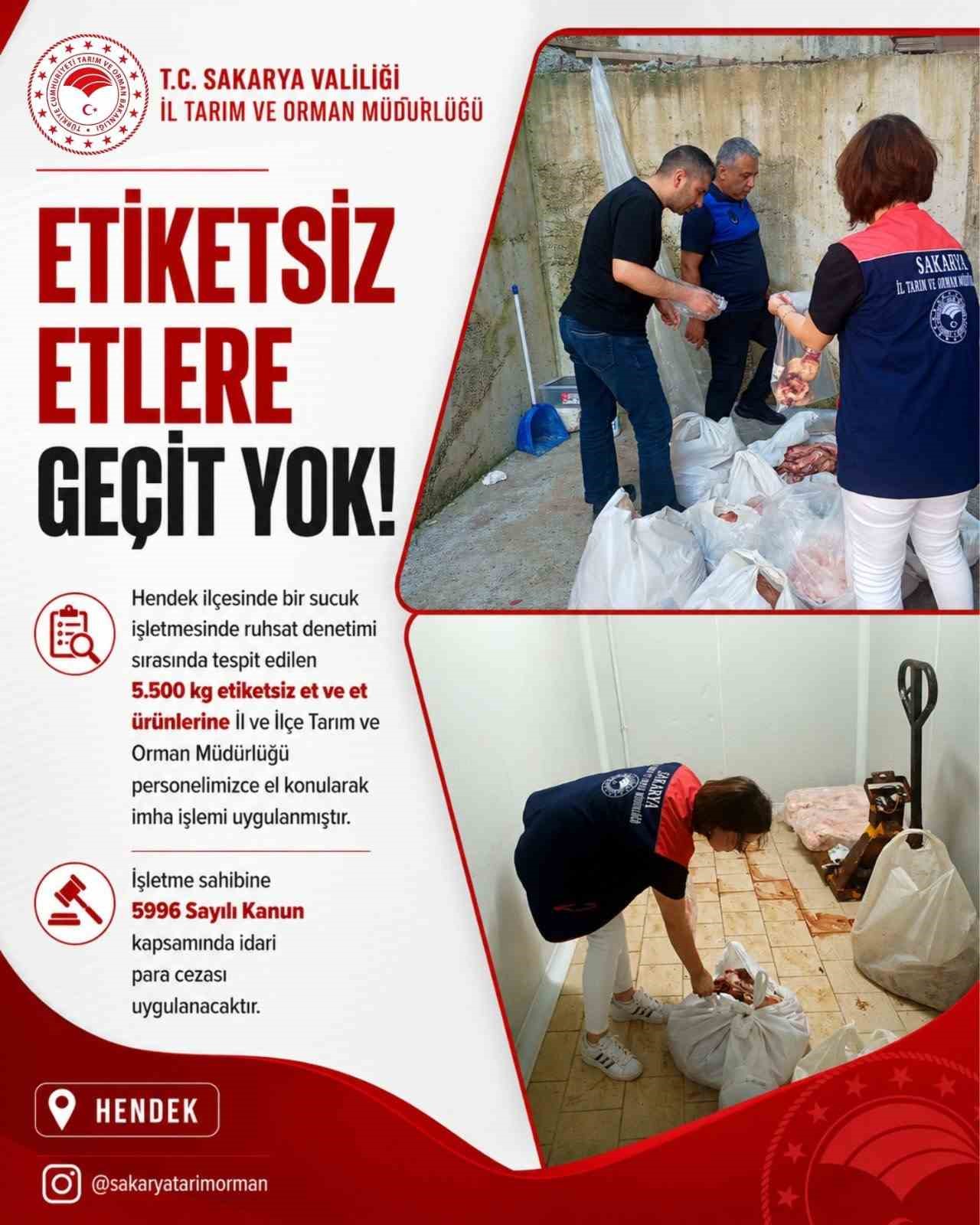 Sakarya&rsquo;da bir işletmede 5 bu&ccedil;uk ton etiketsiz et ele ge&ccedil;irildi