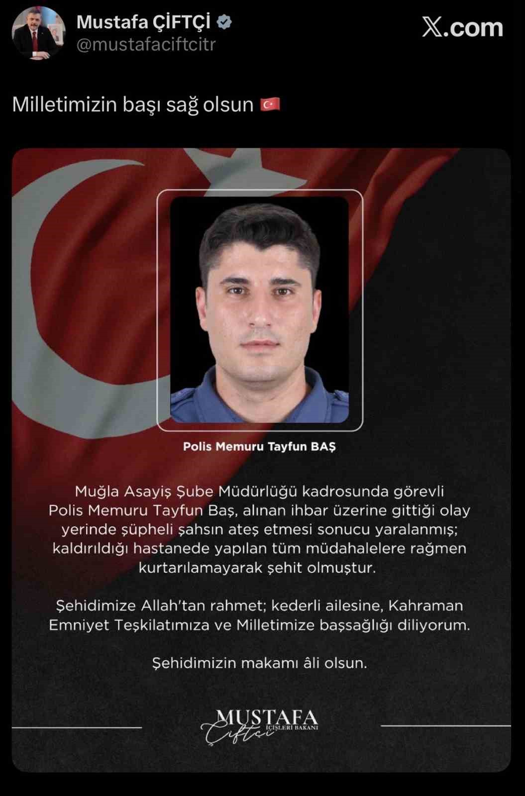 İ&ccedil;işleri Bakanı &Ccedil;ift&ccedil;i&rsquo;den şehit olan polis i&ccedil;in taziye mesajı