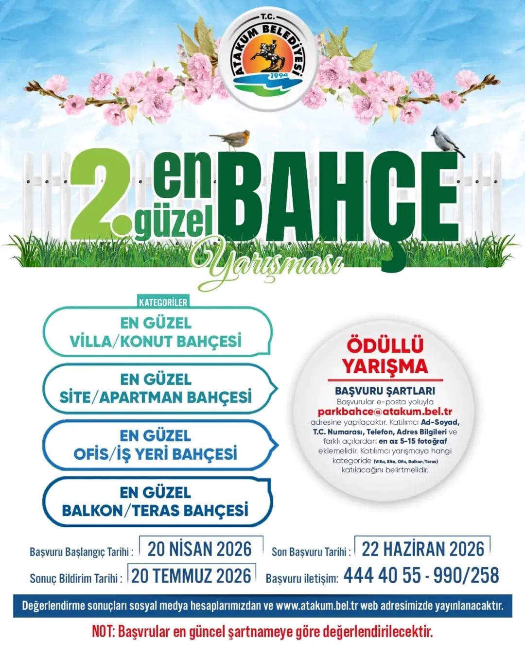 Atakum&rsquo;da En G&uuml;zel Bah&ccedil;e Yarışması i&ccedil;in s&uuml;re uzatıldı