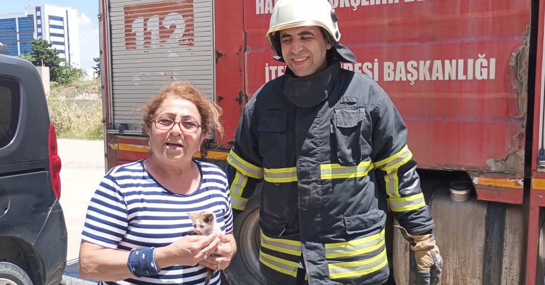 Arsuz&rsquo;da aracın motor kısmına giren yavru kedi kurtarıldı