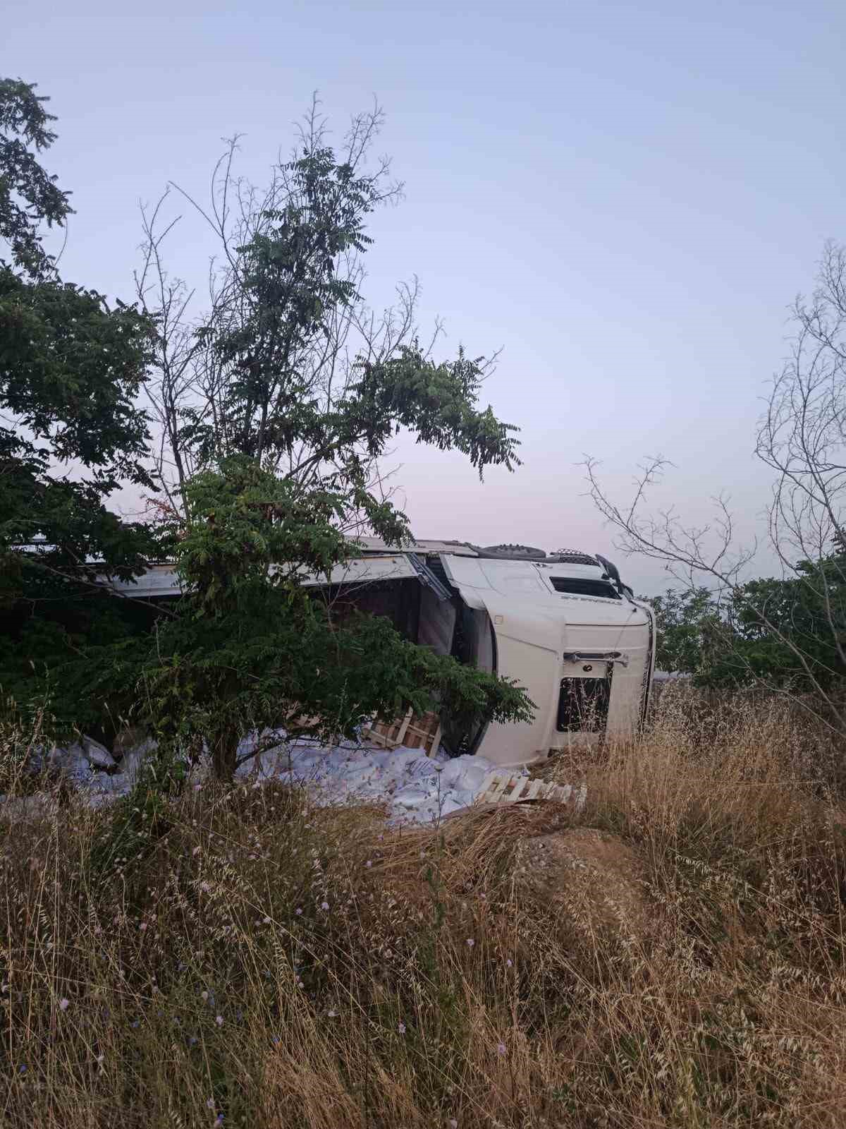Bilecik&rsquo;te yan yatan tırın s&uuml;r&uuml;c&uuml;s&uuml; yaralandı