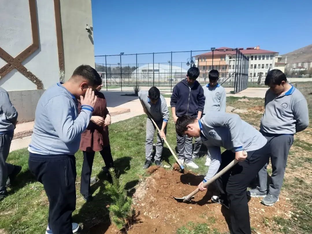 Bayburt&rsquo;ta &ouml;ğrenciler okul bah&ccedil;elerini fidanlarla yeşillendirdi