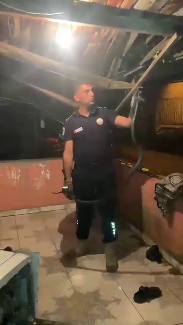 Bulaşık makinesine giren 2 metrelik karayılanı itfaiye &ccedil;ıkardı